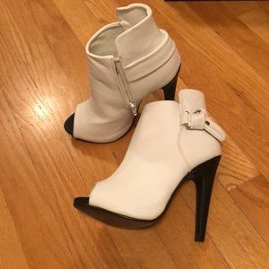 White Leather Peep Toe Heels